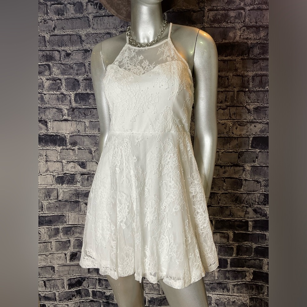 Sleeves White Lace Summer Skater Dress